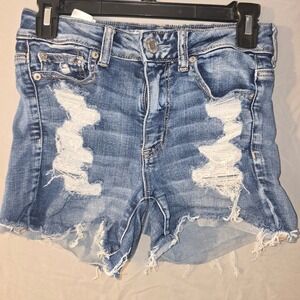American Eagle Hi-Rise Shortie Size 4 Women Blue Distressed Next Level Stretch